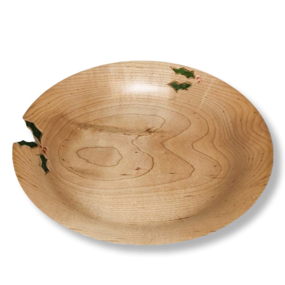 Hummel Wooden Decorative Bowl with Holly Accents Christmas Holiday Plate Signed